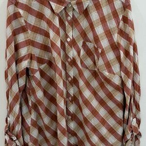 Kim Rogers Rust and Cream Plaid Button-Down Shirt
